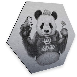 Wall-Art, Wall-Art Metallbild »Türschild Panda Bär Silberfarben Deko«, Wall-Art Metallbild »Türschild Panda Bär Silberfarben Deko«, (1 St., Dekorative Wanddekoration), vintage Metallschild
