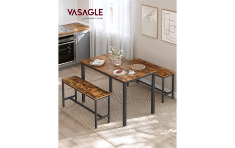 Vasagle, VASAGLE Esstisch »- Set 1 Tisch 2 Bänk«, Set Tisch und 2 Bänke RUSTIK SONGMICS