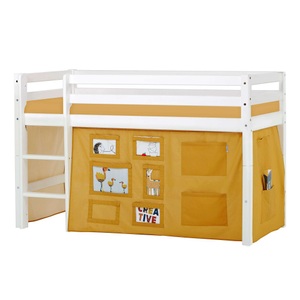 Hoppekids, Hoppekids Hochbett »ECO Dream, Kinderbett, Spielbett, Halbhohes Bett aus Massivholz«, inkl. Vorhang-Set Creator Gelb, Bettgrösse & Matratze wählbar, Hoppekids Hochbett »ECO Dream, Kinderbett, Spielbett, Halbhohes Bett aus Massivholz«, inkl. Vorhang-Set Creator, Bettgrösse & Matratze wählbar