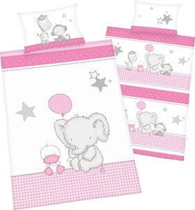 HERDING, Herding Bettwäsche Jana Elefant 100 x 135 cm - rosa/pink, Baby Best Babybettwäsche »Elefant«, mit niedlichem Motiv