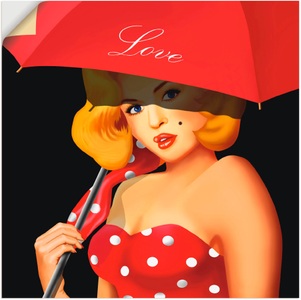 Artland, Artland Wandbild »Pin-Up Girl unter rotem Regenschirm«, Artland Wandbild »Pin-Up Girl unter rotem Regenschirm«, Frau, (1 St.), als Alubild, Outdoorbild, Leinwandbild in verschied. Grössen