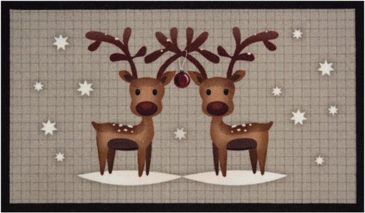Hanse Home, Fussmatte, »Two Reindeers«, HANSE Home, rechteckig, Höhe 7 mm, gedruckt, HANSE Home Fussmatte »Two Reindeers, Türmatte«, rechteckig, 7 mm Höhe, Tier Motiv, Robust, Rutschfest, Weihnachten, Waschbar, Rentiere