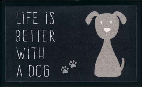 Hanse Home, Hanse Home - Fussmatte - 45 x 75 cm - Grau und Anthrazit, my home Fussmatte »Hund, Türmatte«, rechteckig, 5 mm Höhe, Rutschfest, Tiermotiv, Dog, mit Spruch, Robust, Pflegeleicht