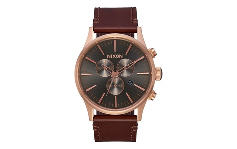 Nixon, Nixon Sentry Chrono Leather Gold Brown 42 mm Armbanduhr, 