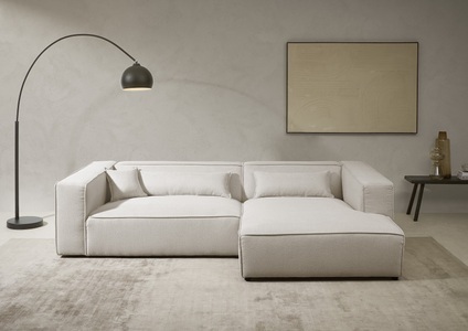 LeGer Home by Lena Gercke, LeGer Home by Lena Gercke Ecksofa »PIARA XXL, Big-Sofa in Cord oder Leinenoptik, L-Form, mit Kedernaht«, wahlweise Ottomane rechts/links, schwarze Füsse, extra tiefe Sitzfläche