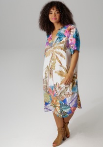 Aniston PLUS Blusenkleid, mit farbenfrohem, grossflächigem Palmendruck