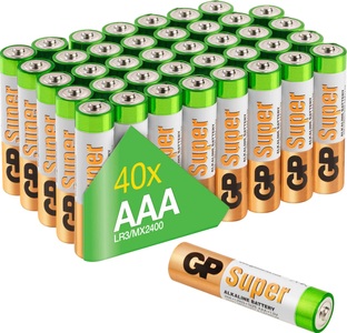 GP Batteries, GP Batteries Super Micro (AAA)-Batterie Alkali-Mangan 1.5 V 40 St., GP Batteries Super Alkaline LR03,40x AAA Mignon, Mail-Order Flat packed