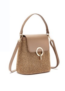 Lascana, LASCANA Umhängetasche, aus Bast mit Ring-Applikation VEGAN, LASCANA Umhängetasche »Schultertasche«, Strandtasche, Tragetasche, Bast-Optik VEGAN