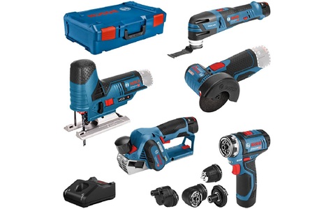 Bosch Professional, Bosch Professional 5 tool KIT + GBA + GAL + XL-boxx 0615A0017D Universal Werkzeugset im Koffer 10teilig, 5-teiliges 12Volt-Werkzeug-Set, GSR + GOP + GHO + GWS + GST