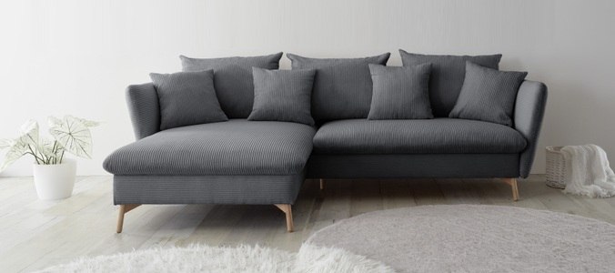 andas Ecksofa »MERLE, 258 cm, L-Form, traumhafter Cord,«, mit Bettfunktion und Bettkasten, Liegefläche 224 x 139