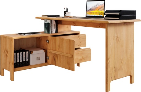 HOME AFFAIRE, Home affaire Schreibtisch »Liva«, Breite 140-220 cm, Home affaire Schreibtisch »Luven, aus Massivholz« in 2 Breiten, variable Nutzung als Schreibtisch oder Eckschreibtisch