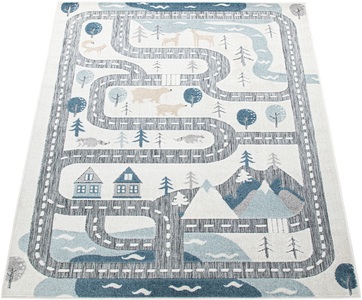 PACO HOME, Paco Home Kinderteppich »Tweet 460«, rechteckig, 8 mm Höhe, Flachgewebe, Hoch-Tief-Effekt, Strassen-Spiel-Teppich, In- und Outdoor geeignet, Kinderzimmer, 