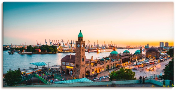 Artland, Artland Wandbild »Hamburg Hafen und Landungsbrücken«, Artland Wandbild »Hamburg Hafen und Landungsbrücken«, Deutschland, (1 St.), als Alubild, Outdoorbild, Leinwandbild, Poster, Wandaufkleber