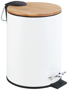 Wenko, Wenko - Kosmetik Treteimer Tortona Easy-Close Weiß matt, 3 Liter, Bambus-Deckel, WENKO Mülleimer »Tortona weiss«, 1 Behälter
