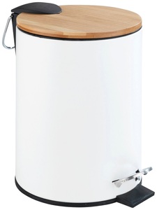 Wenko, Wenko - Kosmetik Treteimer Tortona Easy-Close Weiß matt, 3 Liter, Bambus-Deckel, WENKO Mülleimer »Tortona weiss«, 1 Behälter