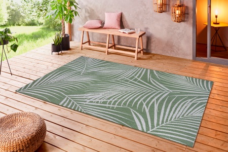White Label, White Label - Teppich In-& Outdoor - 80 x 150 cm; - Grün Creme, Leonique Teppich »Naya«, rechteckig, 3 mm Höhe, Florales Design, Robust, Pflegeleicht, Flachgewebe