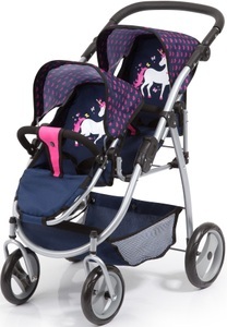 Bayer Design, Zwillingswagen mit Einhorn, Puppenwagen, 