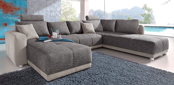 PLACES OF STYLE, Places of Style Wohnlandschaft, mit Federkern, Bettfunktion und Bettkasten, inklusive 2 Kopfstützen, frei im Raum stellbar, Jockenhöfer Gruppe Wohnlandschaft Orlando, mit Bettfunktion und Bettkasten, inklusive 2 Kopfstützen