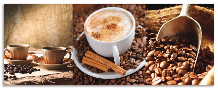 Artland, Artland Küchenrückwand »Kaffee - Cappuccino - Heisser Kaffee«, Artland Küchenrückwand »Kaffee - Cappuccino - Heisser Kaffee«, (1 tlg.), Alu Spritzschutz mit Klebeband, einfache Montage