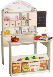 Roba, roba Verkaufsstand, 112,5 x 90 x 75 cm, roba® Kaufladen »Minishop, natur«, mit Theke und Tafel