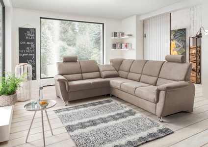 HOME AFFAIRE, Home affaire Ecksofa »Pisa«, mit Bettfunktion und Bettkasten, Home affaire Ecksofa »Pisa L-Form, mit Schlaffunktion, Stauraum, 2x höhenverstellbare«, Kopfstützen und Relaxfunktion im Eckelement