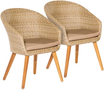 Merxx, MERXX Gartenstuhl »Arrone«, (Set), 2 St., 2er Set, Alu/Polyrattan/Akazie, beige, inkl. Auflage, MERXX Gartenstuhl »Arrone«, (Set), 2 St., 2er Set, Alu/Polyrattan/Akazie, beige, inkl. Auflage