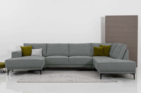 PLACES OF STYLE, Places of Style Wohnlandschaft »XXL Sofa Oland, Struktur, Flachgewebe, Luxus-Microfaser, Boucle«, U-Form, 345 cm, Wellenunterfederung, Skandi-Design, Metallfüsse, GOODproduct Wohnlandschaft »XXL Sofa Oland, Struktur, Flachgewebe, Luxus-Microfaser, Boucle« U-Form, 345 cm, Wellenunterfederung, Skandi-Design, Metallfüsse