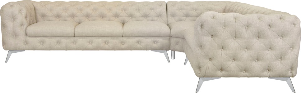 Leonique Ecksofa »Glynis«, mit aufwändiger Knopfheftung in moderner Optik, Fussfarbe wählbar