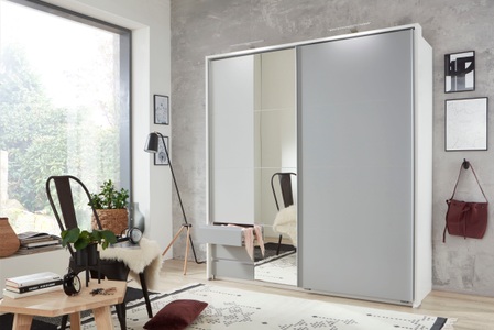 Wimex, Wimex Schwebetürenschrank, MID.YOU Schwebetürenschrank in weiss, hellgrau , Aurich B: 179 CM Weiss/Grau , Metall , 5 Fächer , 3 Schubladen , 179x198x64 cm , Dekorfolie,Dekorfolie,Nachbildung,Nachbildung , in verschiedenen Holzdekoren erhältlich , 001787053101