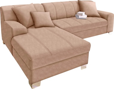 INOSIGN, INOSIGN Ecksofa, wahlweise mit Bettfunktion, INOSIGN Ecksofa »Turah incl. Zierkissen, moderne Steppung, auch in Leder«, wahlweise mit Bettfunktion, Schlafsofa, B/T/H: 239/152/75 cm, L-Form