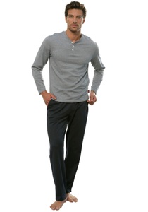 s.Oliver Pyjama, Melange Oberteil mit Knopfleiste