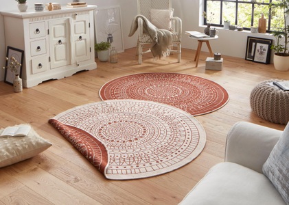 NORTHRUGS, NORTHRUGS Teppich »Porto«, rund, 5 mm Höhe, In-und Outdoor geeignet, Wohnzimmer, Balkon, Terrasse, Garten, Robust, Pflegeleicht, Flachgewebe, Wendbar, NORTHRUGS Teppich »Porto Wendeteppich«, rund, 5 mm Höhe, In-& Outdoor, Wetterfest, Balkon, Garten, Wohnzimmer, Wasserfest