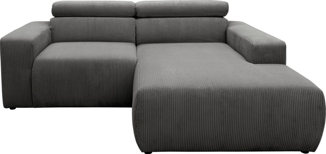 DOMO collection, DOMO collection Ecksofa »Brandon kleine Ausführung B/T/H: 214/100/80 cm«, Mit Kopfteilverstellung, auch in Leder und Cord, DOMO collection Ecksofa »Brandon, inkl. Kopfteilverstellung, B/T/H: 214/100/80 cm, L-Form« Cord, grau