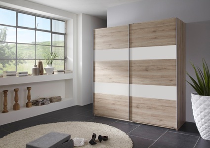 Wimex, home24 Schwebetuerenschrank Tyrawley I, MID.YOU Schwebetürenschrank in weiss, eichefarben , Chess , Metall , 2 Fächer , 180x198x64 cm , Dekorfolie,Nachbildung , 001787057318