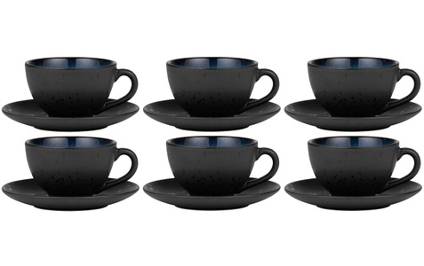 Bitz, Bitz Tasse mit Unterteller, Bitz - Kaffeetasse 240 ml, 6 Stück, SchwarzDunkel, One Size