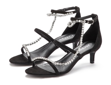 Lascana, LASCANA Sandalette, LASCANA Riemchensandalette, Sandalette, Sommerschuh mit Schmuckkette und bequemer Absatzhöhe VEGAN
