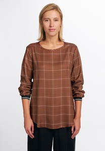 Eterna, ETERNA LANGARM BLUSE MODERN CLASSIC TENCEL BRAUN KARIERT, 