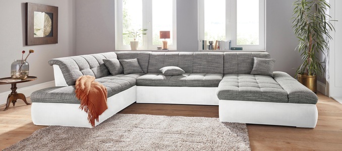 DOMO collection, DOMO collection Wohnlandschaft, DOMO collection Wohnlandschaft »PB Moric wahlweise mit Bettfunktion und Armteilverstellung U-Form«, XXL-Format B/T/H: 353/216/80 cm, feine Steppung, incl. Zierkissen