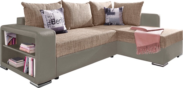 COLLECTION AB, COLLECTION AB Ecksofa, mit Bettfunktion, Bettkasten und Regalarmteil, Ottomane links oder rechts montierbar, wahlweise mit Federkern, frei im Raum stellbar, COLLECTION AB Ecksofa »John L-Form« mit Bettfunktion, Bettkasten und integriertem Regal