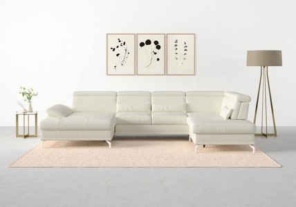 SIT&MORE, sit&more Wohnlandschaft »Cabrio«, Sitztiefenverstellung und Federkern, jeweils inklusive 3 Nierenkissen, sit&more Wohnlandschaft »Cabrio U-Form, B: 359 cm, mit Sitztiefen-, Arm- & Kopfteilverstellung« 3 Nierenkissen, Federkern, optional Bettfunktion und Stauraum