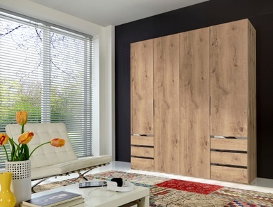 fresh to go, home24 Drehtuerenschrank Level 36A, MID.YOU Drehtürenschrank in eichefarben , Level 36A 200Cm Eiche Dekor , Metall, Kunststoff , 2 Fächer , 6 Schubladen , 200x216x58 cm , Dekorfolie,Nachbildung , 001787042503