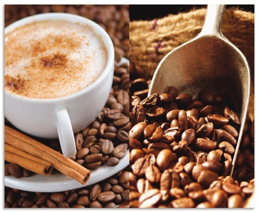 Artland, Artland Küchenrückwand »Kaffee - Cappuccino - Heisser Kaffee«, Artland Küchenrückwand »Kaffee - Cappuccino - Heisser Kaffee«, (1 tlg.), Alu Spritzschutz mit Klebeband, einfache Montage