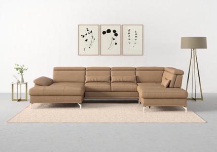 SIT&MORE, sit&more Wohnlandschaft »Cabrio«, Sitztiefenverstellung und Federkern, jeweils inklusive 3 Nierenkissen, sit&more Wohnlandschaft »Cabrio U-Form, B: 359 cm, mit Sitztiefen-, Arm- & Kopfteilverstellung« 3 Nierenkissen, Federkern, optional Bettfunktion und Stauraum