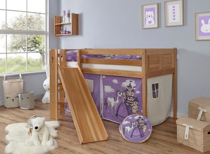 TICAA, Ticaa Hochbett »Ekki«, Ticaa Hochbett »Ekki«, mit Rollrost und Textil-Set wahlweise mit Matratze, Buche