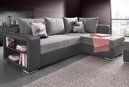 COLLECTION AB, COLLECTION AB Ecksofa, mit Bettfunktion, Bettkasten und Regalarmteil, Ottomane links oder rechts montierbar, wahlweise mit Federkern, frei im Raum stellbar, COLLECTION AB Ecksofa »John L-Form« mit Bettfunktion, Bettkasten und integriertem Regal