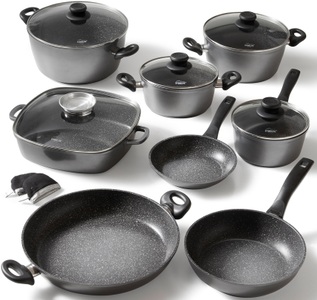 Stoneline, STONELINE 13tlg. Kochgeschirr Set Stoneline Grau / Schwarz, STONELINE Topf-Set, Aluminiumguss, (Set, 13 tlg., Bratentopf 24/28, Kochtopf 20, Kasserolle 18, Pfanne 20/24/28/32 cm), Induktion