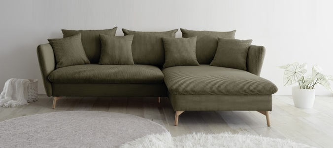 andas Ecksofa »MERLE, 258 cm, L-Form, traumhafter Cord,«, mit Bettfunktion und Bettkasten, Liegefläche 224 x 139