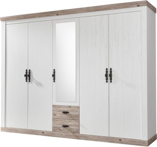 HOME AFFAIRE, Home affaire Drehtürenschrank »Florenz«, Home affaire Drehtürenschrank »Florenz Landhausschrank,rustikale Metallgriffe mit feinen Verzierungen«, Kleiderschrank mit Spiegel Schlafzimmerschrank BESTSELLER Garderobe