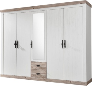 HOME AFFAIRE, Home affaire Drehtürenschrank »Florenz«, Home affaire Drehtürenschrank »Florenz Landhausschrank,rustikale Metallgriffe mit feinen Verzierungen«, Kleiderschrank mit Spiegel Schlafzimmerschrank BESTSELLER Garderobe