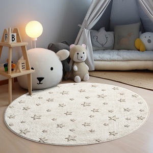 Carpet City, Carpet City Kinderteppich »MARA725«, rund, Kinderzimmer Teppich Sterne Beige Spielzimmer, Carpet City Kinderteppich »MARA725«, rund, 11 mm Höhe, Kinderzimmer, Kurzflor,robust,Tiere, Spielzimmer
